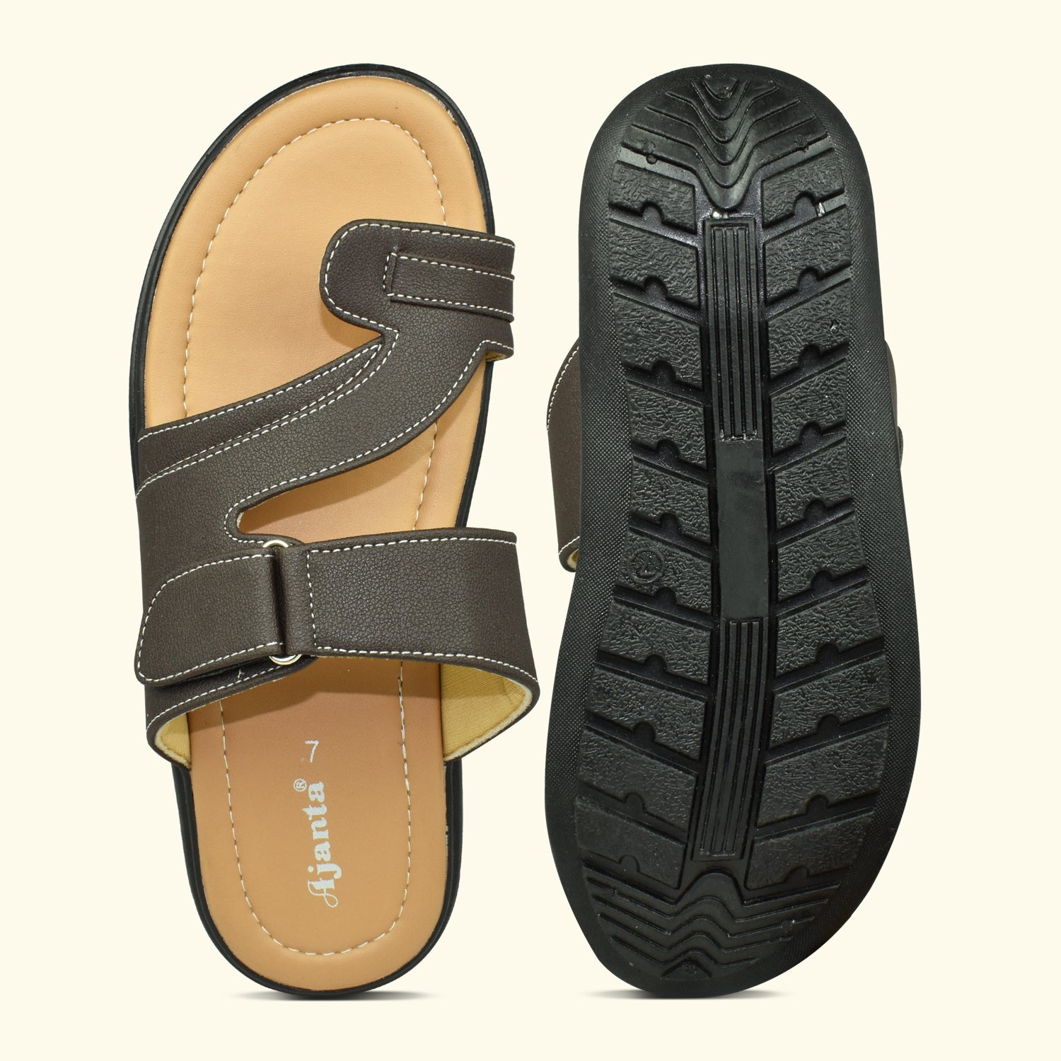 AJANTA Men's Brown Flat Sandals | Durable Synthetic Upper | Comfortable & Stylish Sandal EG3034