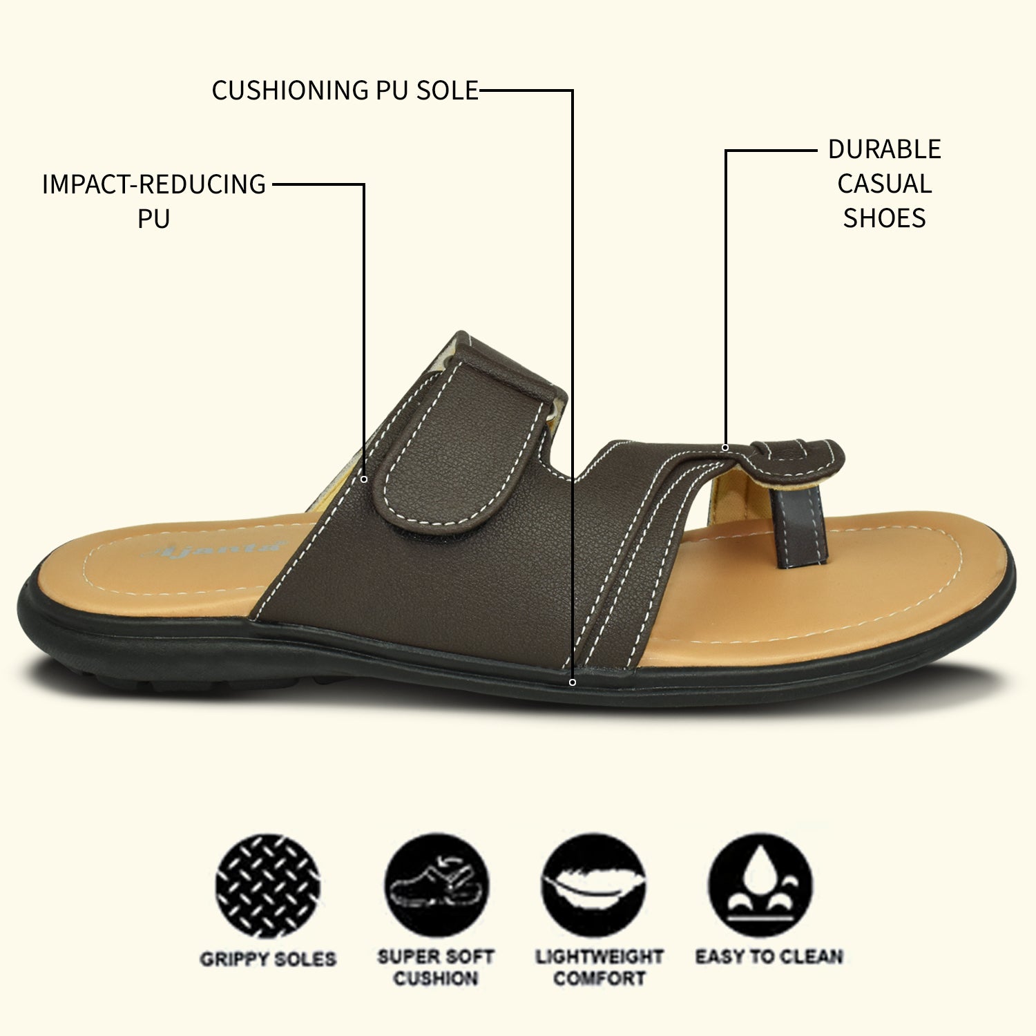 AJANTA Men's Brown Flat Sandals | Durable Synthetic Upper | Comfortable & Stylish Sandal EG3034
