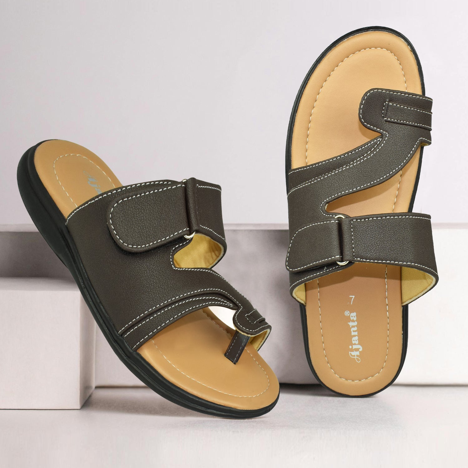 AJANTA Men's Brown Flat Sandals | Durable Synthetic Upper | Comfortable & Stylish Sandal EG3034