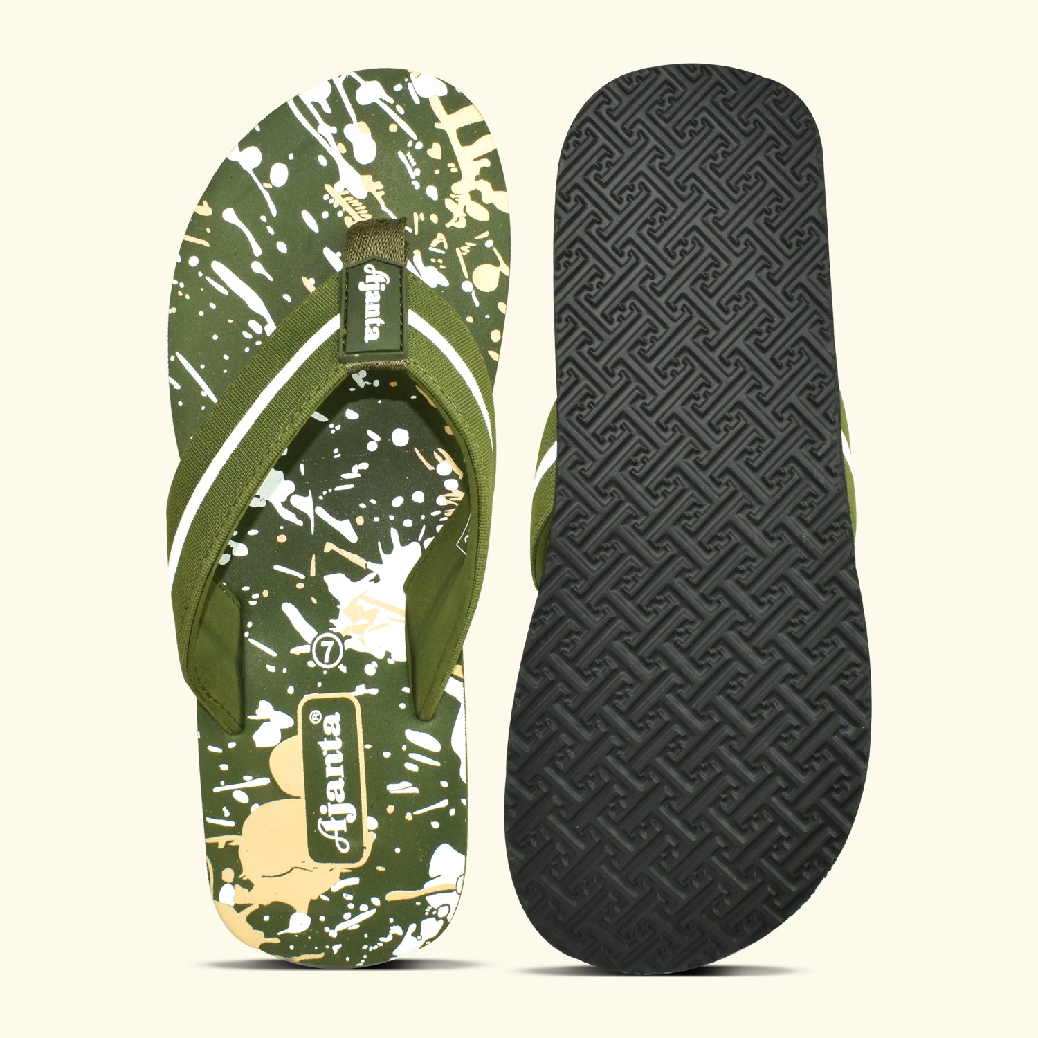 Ajanta Men’s Green Slip-On Chappal | Durable Synthetic Upper | Lightweight EVA Sole | Comfortable Everyday Wear Slipper