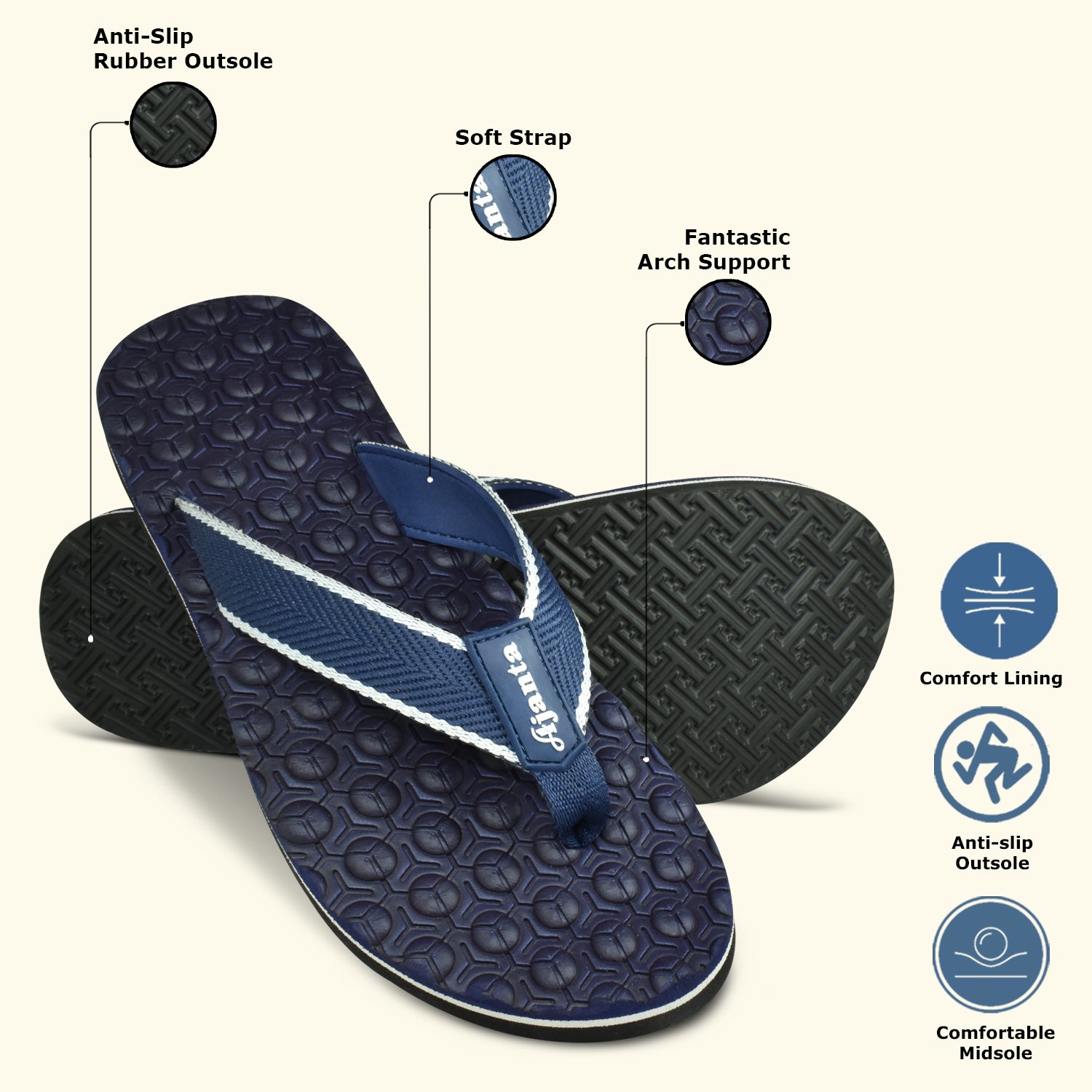 Ajanta Men's Blue Slip-On Outdoor Slippers | Lightweight EVA Sole | Durable Synthetic Upper | Comfortable Daily Wear | Slippers EG3037