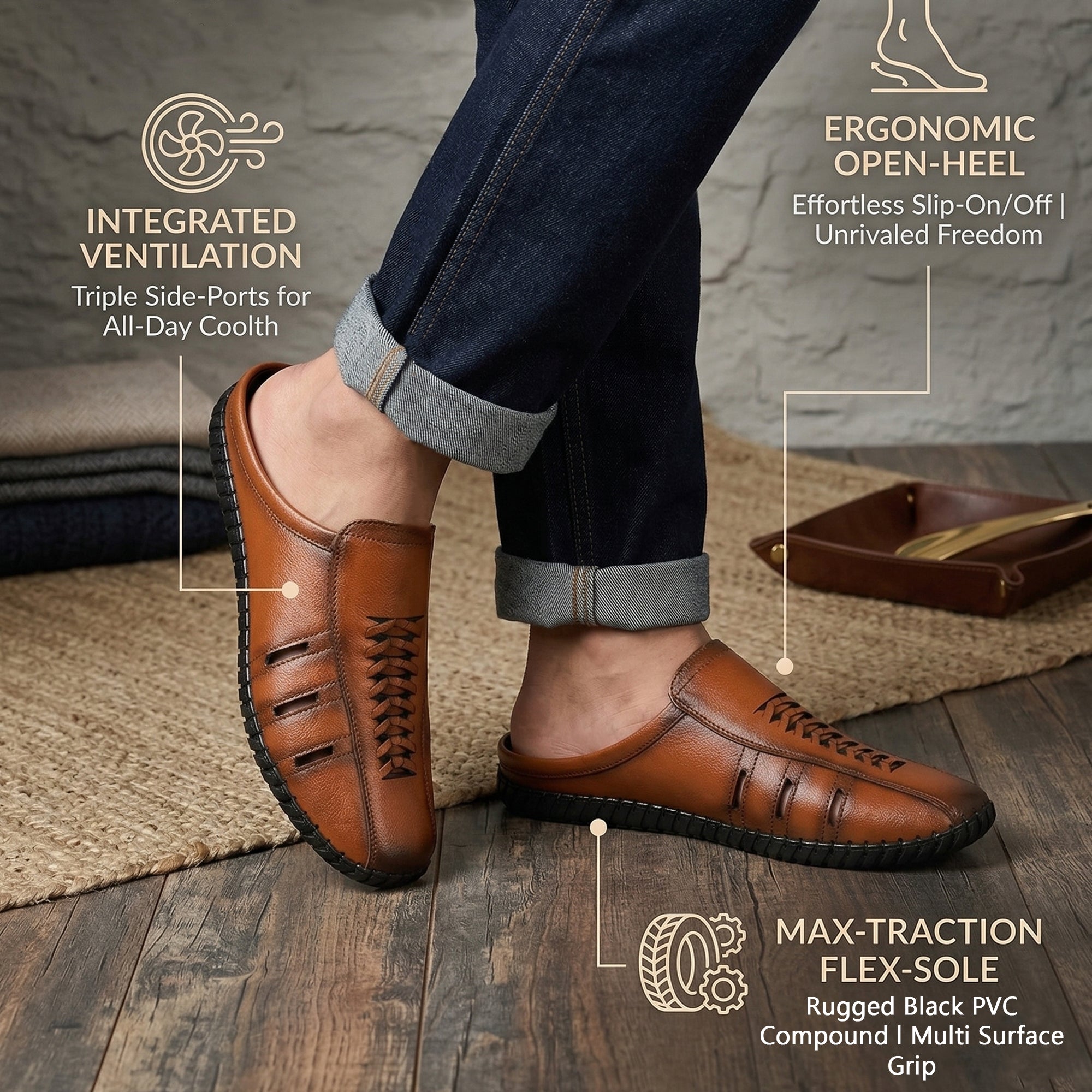 Imperio Men’s Laser-Cut Mules