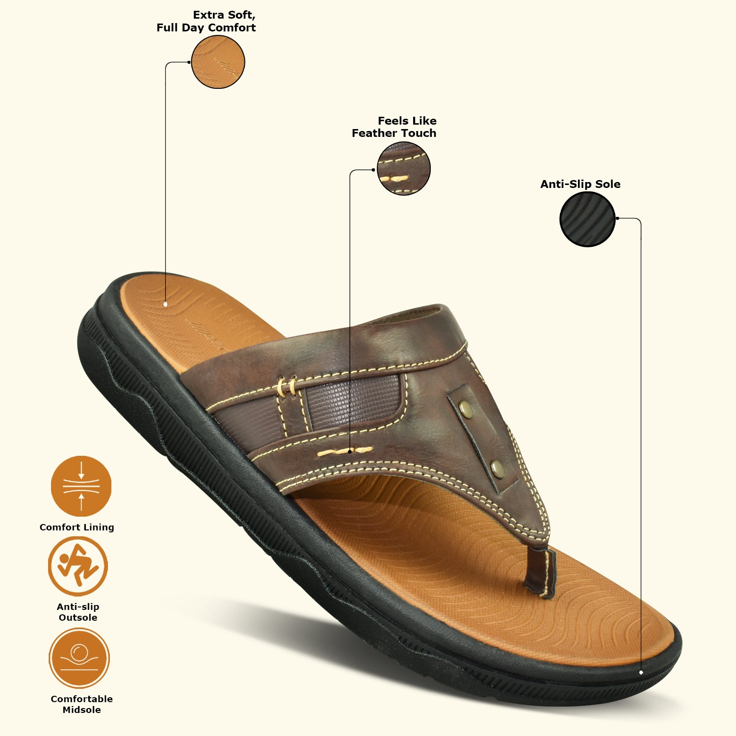 Ajanta Men Brown V-Style Cushioned Footbed Sandal EG3041