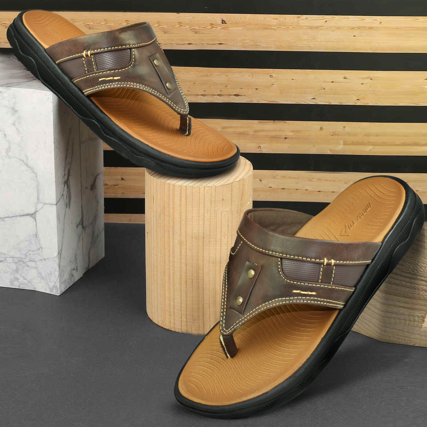 Ajanta Men Brown V-Style Cushioned Footbed Sandal EG3041