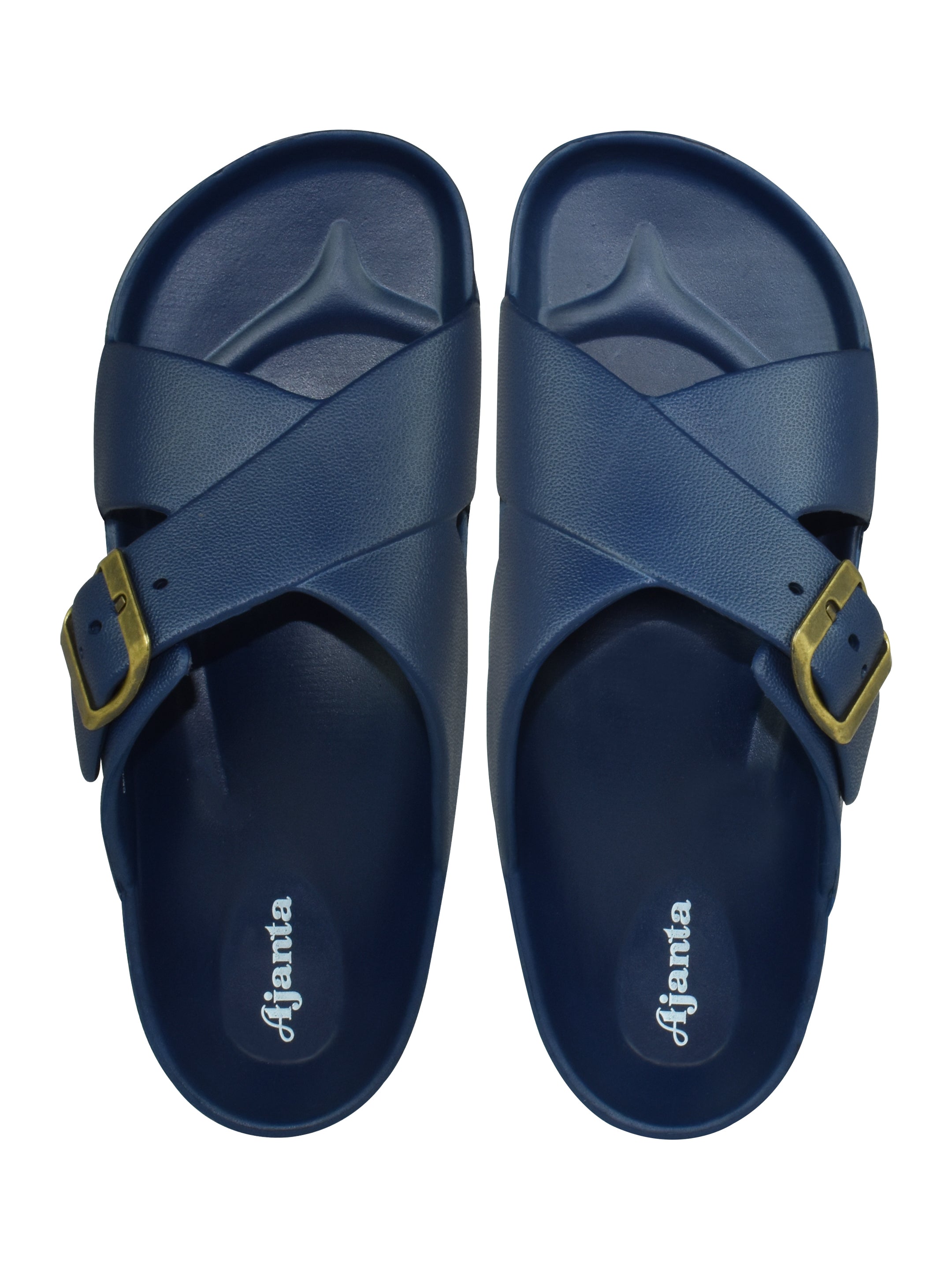 Ajanta Men’s Adjustable Buckle Slippers – Lightweight EVA Molded Orthopedic Slip-Ons for All-Day Comfort (Blue & Black)