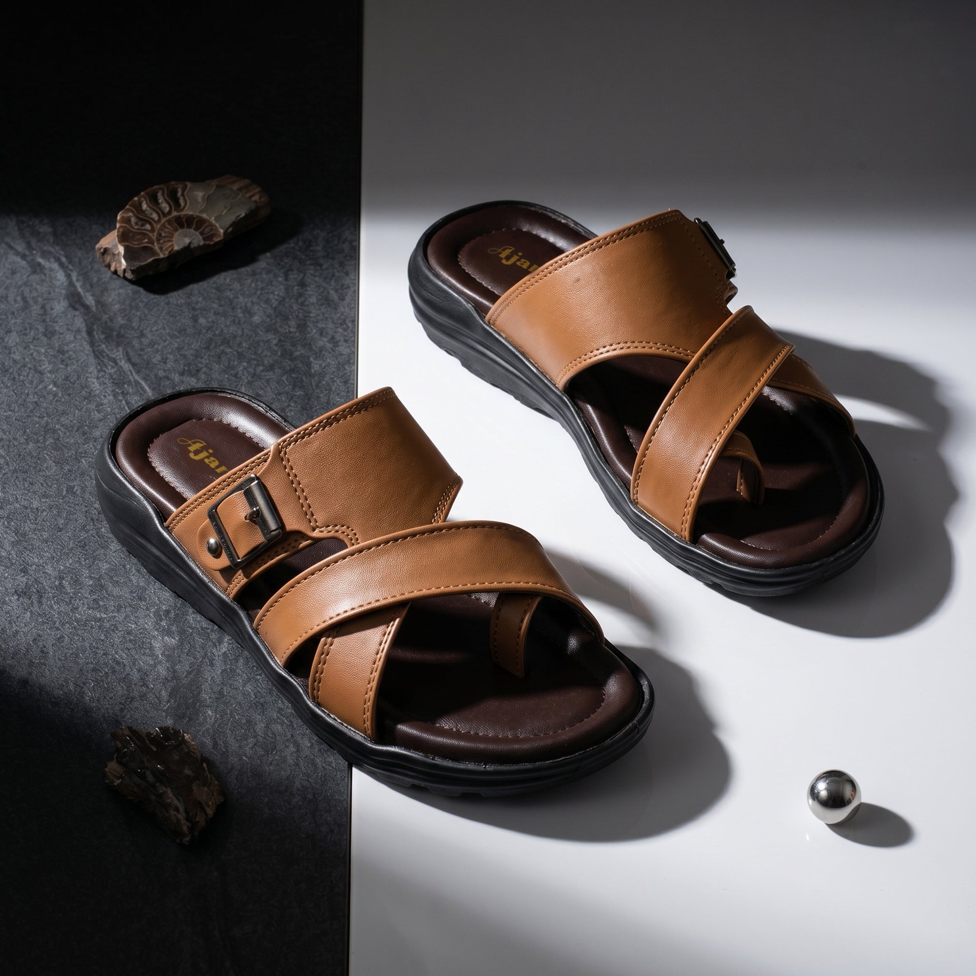AJANTA Men Comfort Sandals | Lightweight Casual Daily Wear Footwear (Tan)