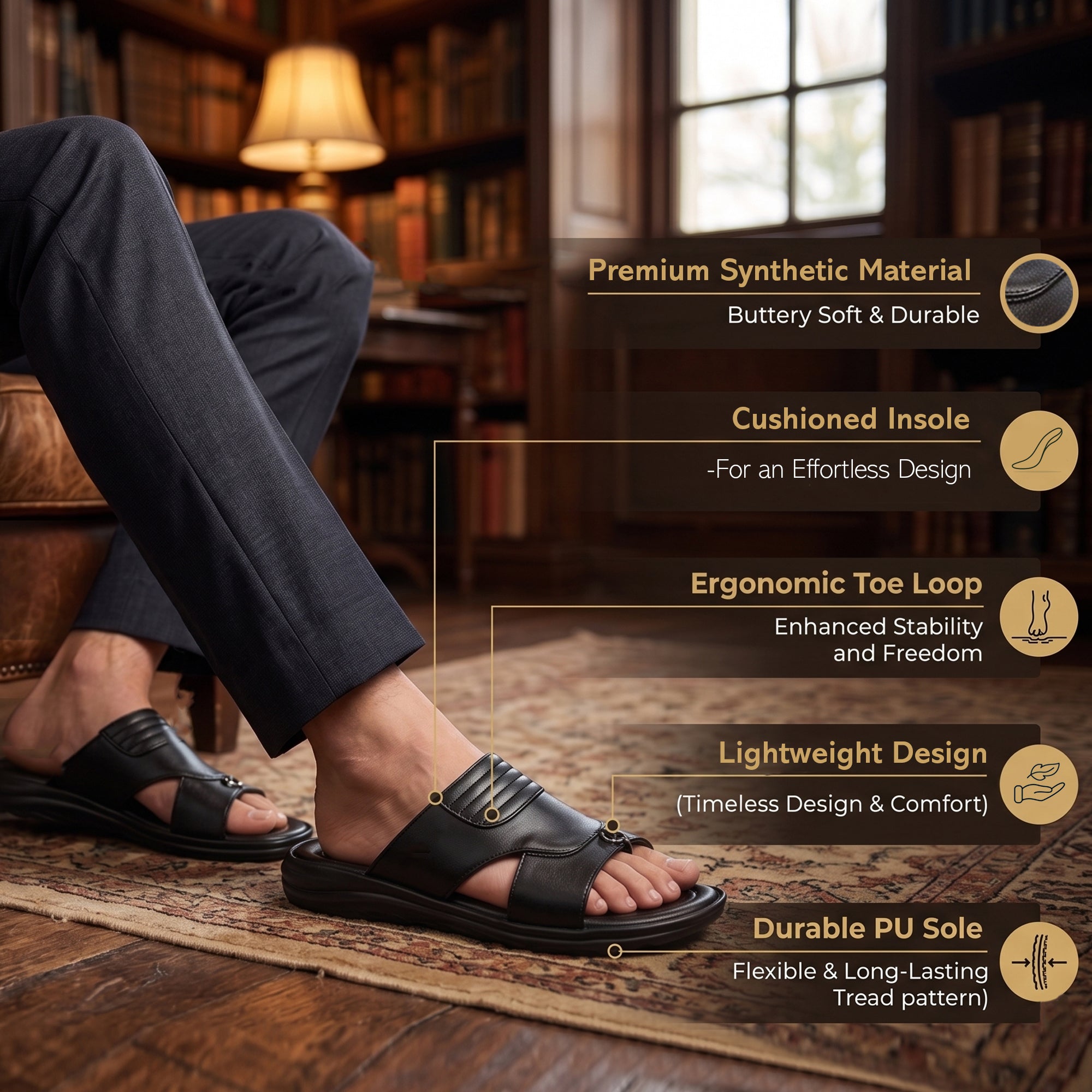 AJANTA Men Comfort Sandals | Lightweight & Durable Daily Wear (Black)
