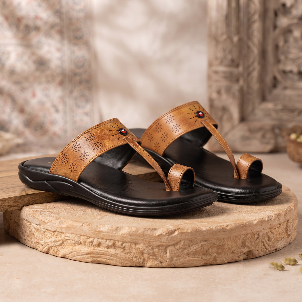 AJANTA Lightweight Kolhapuri Chappal For Men | Traditional Ethnic Toe Ring Sandals | Comfortable Cushioned Anti-Skid Chappal | Daily Wear, Wedding, Puja & Special Occasions Casual Footwear for Men