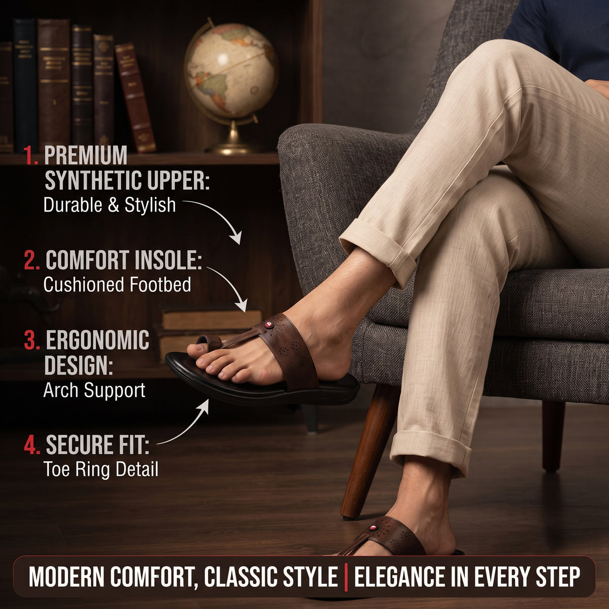 AJANTA Lightweight Kolhapuri Chappal For Men | Traditional Ethnic Toe Ring Sandals | Comfortable Cushioned Anti-Skid Chappal | Daily Wear, Wedding, Puja & Special Occasions Casual Footwear for Men