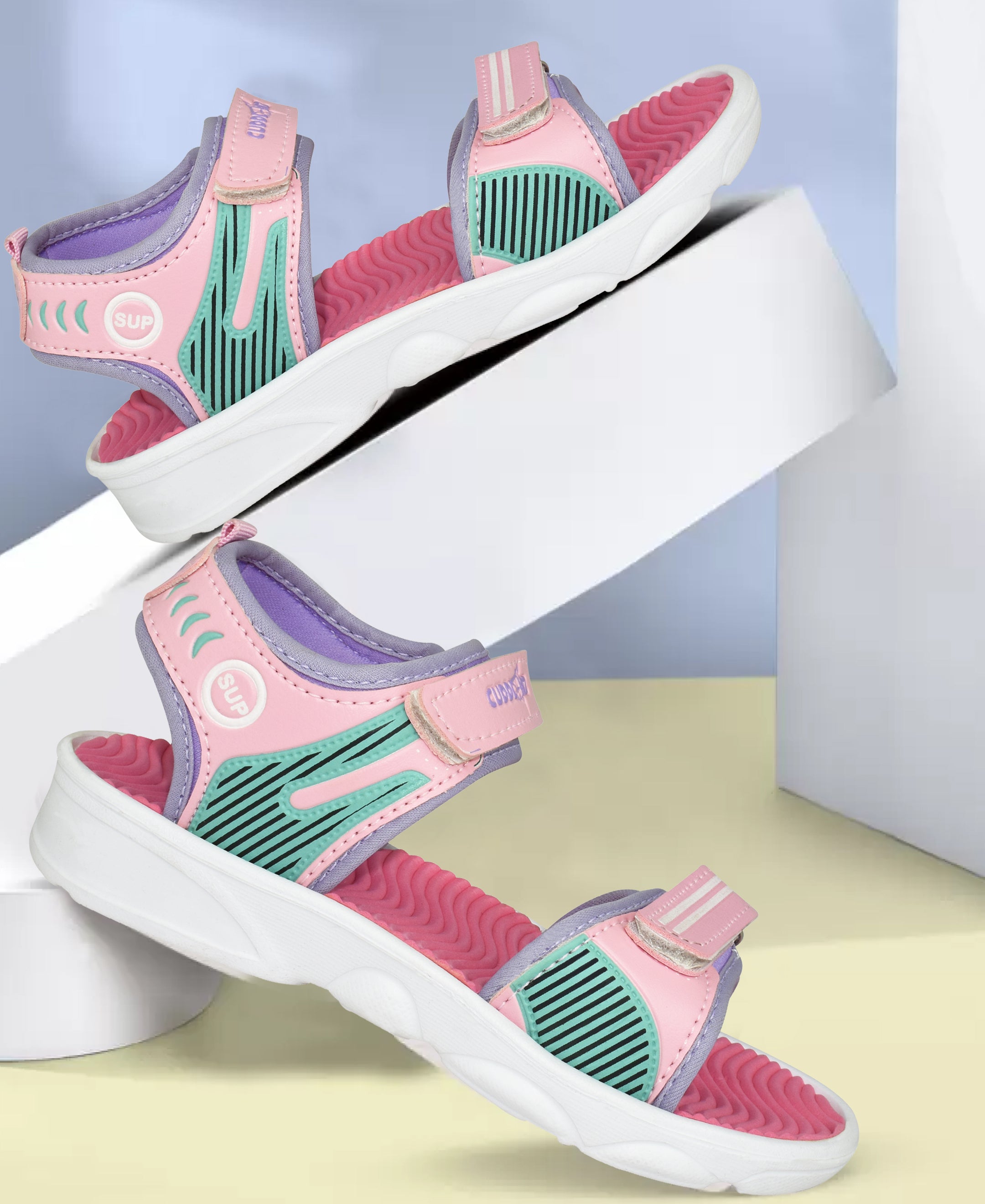 AJANTA Kids Pink Beach Sandals | Lightweight EVA Sole | Durable Synthetic Upper | Slip-On Summer Footwear | Velcro Sandals EK3005