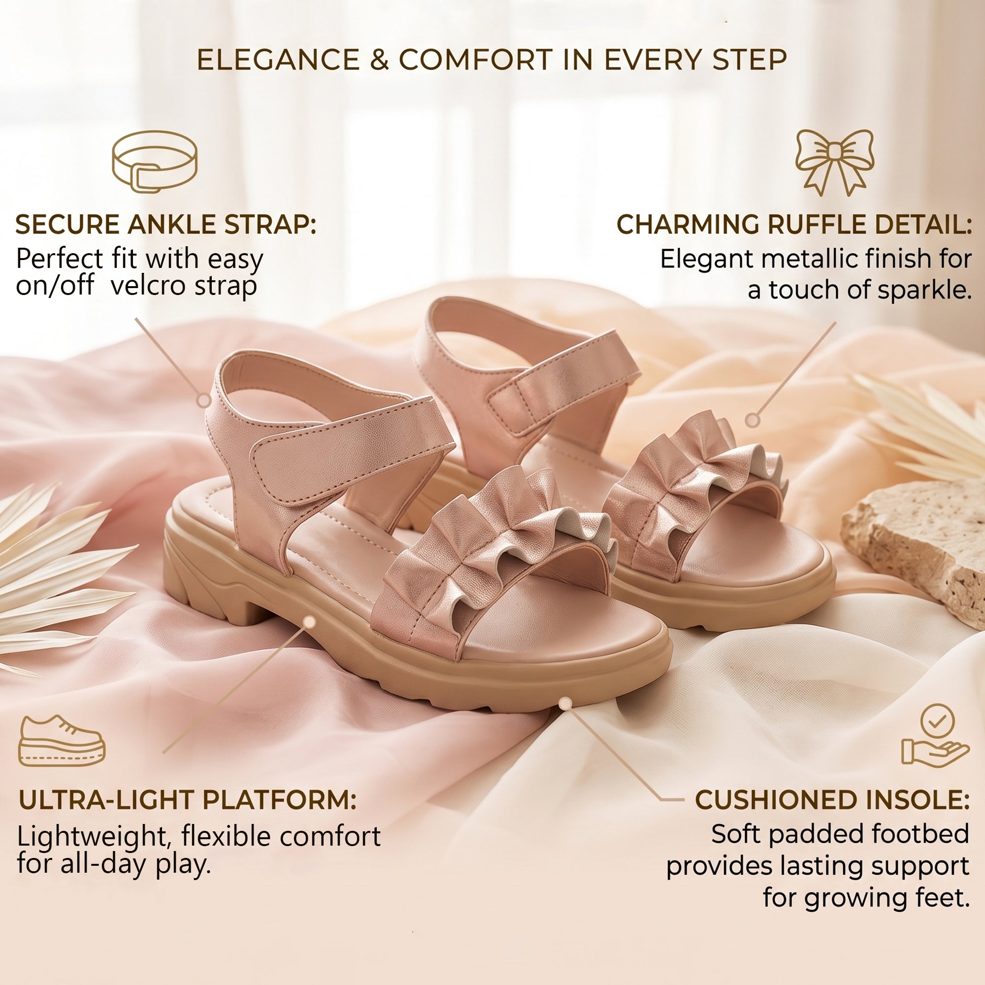 AJANTA Girls Velcro Strap Sandals | Comfortable & Adjustable Fit