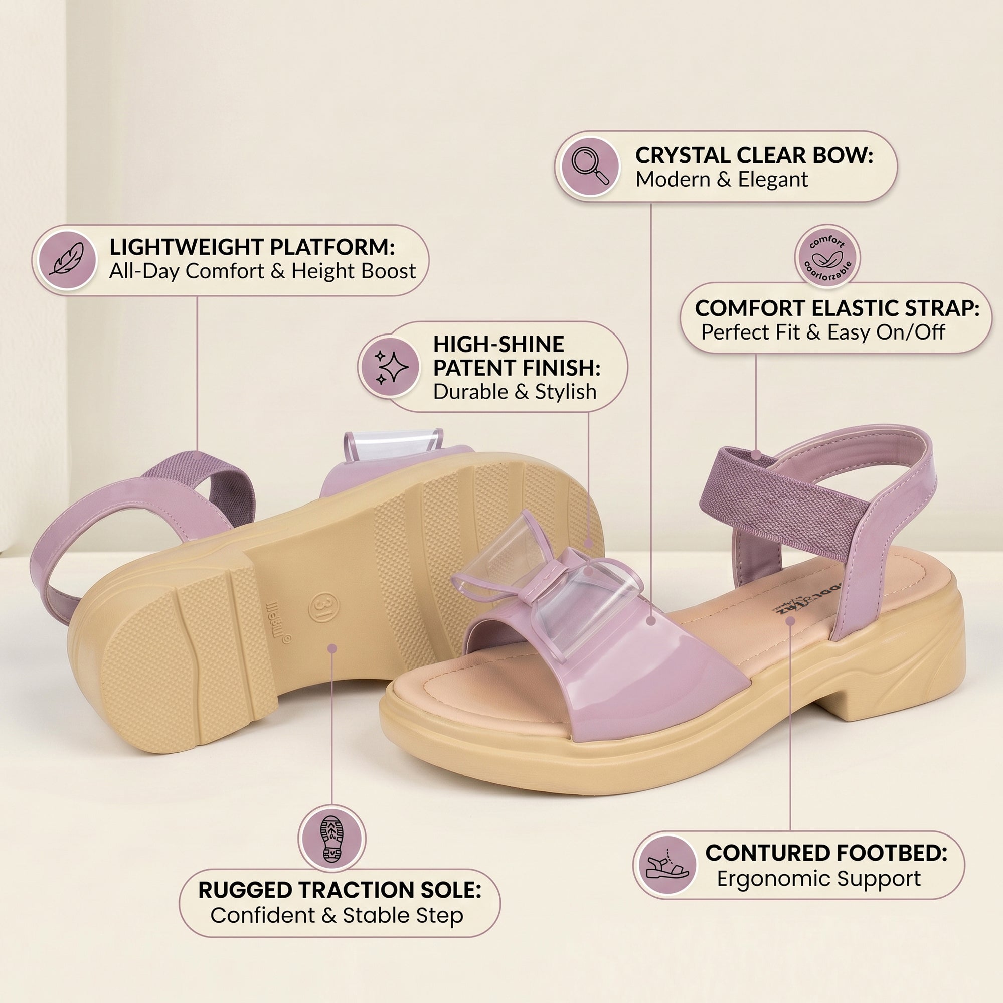 AJANTA Girls Adjustable Strap Sandals | Soft Cushion | Durable Sole