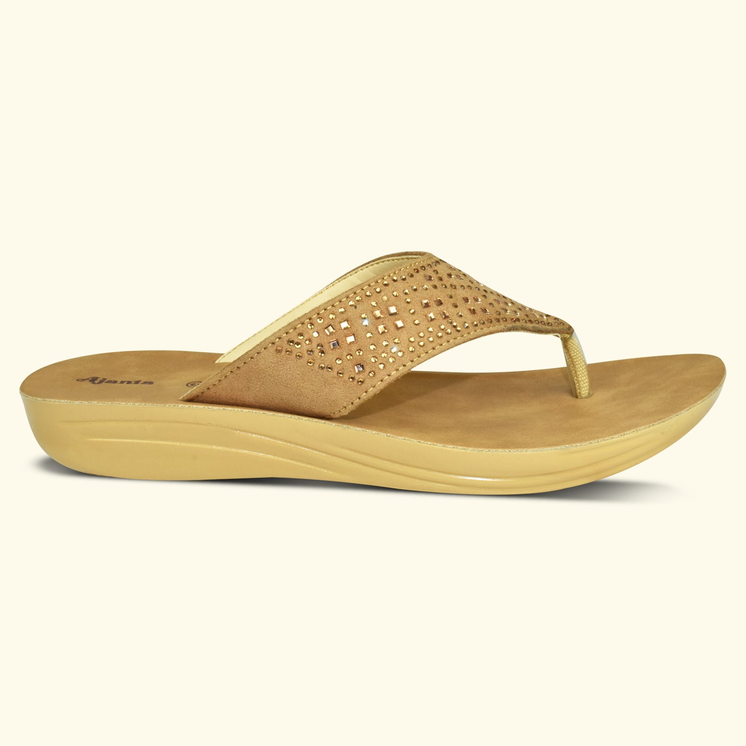 Ajanta Beige Thong Style Embellished Slip-on Flat Sandal for Women EL1021