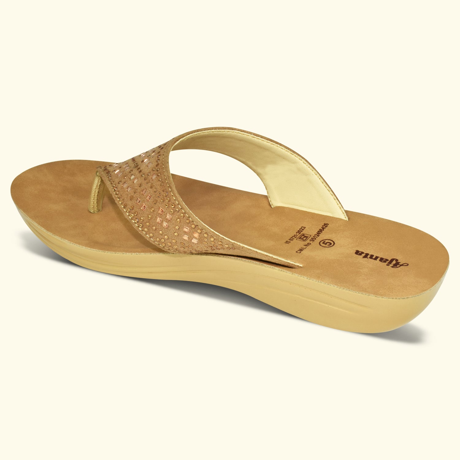 Ajanta Beige Thong Style Embellished Slip-on Flat Sandal for Women EL1021