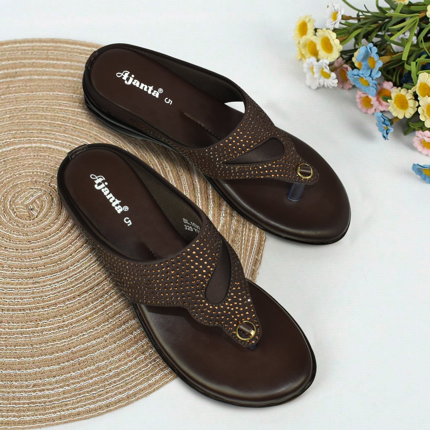 AJANTA Women's Brown Flat Sandals | Synthetic Upper | Lightweight EVA Sole | Stylish & Comfortable Sandal EL1028