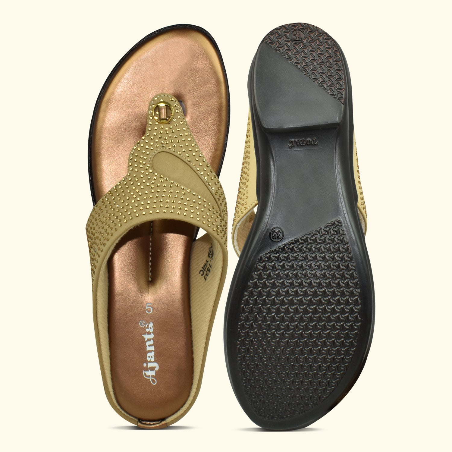 AJANTA Women's Copper Flat Sandals | Stylish Synthetic Upper | Lightweight EVA Sole | Comfortable Everyday Wear Sandal EL1029