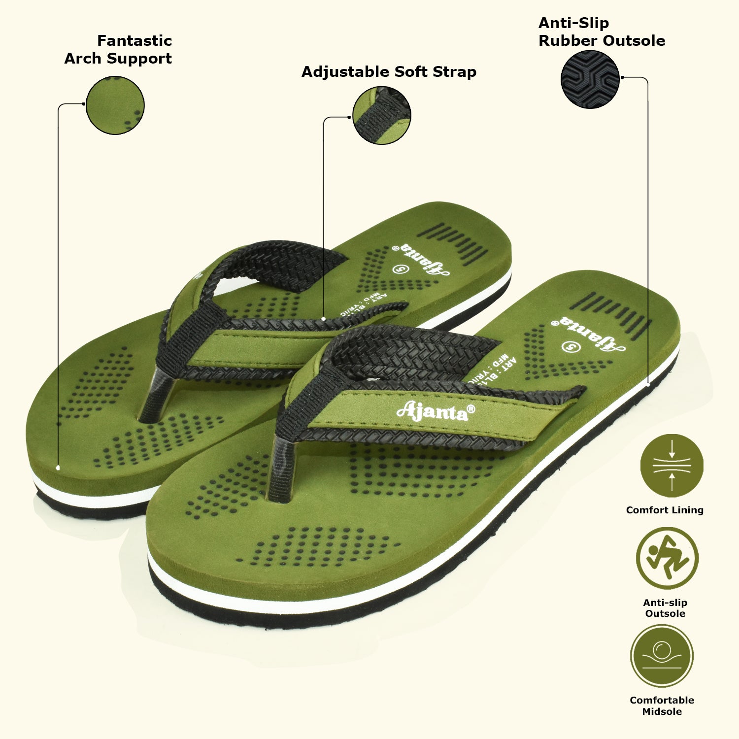 Ajanta Women's Green Slip-On Outdoor Slippers | Lightweight EVA Sole | Durable Synthetic Upper | Comfortable Daily Wear Slippers EL1033