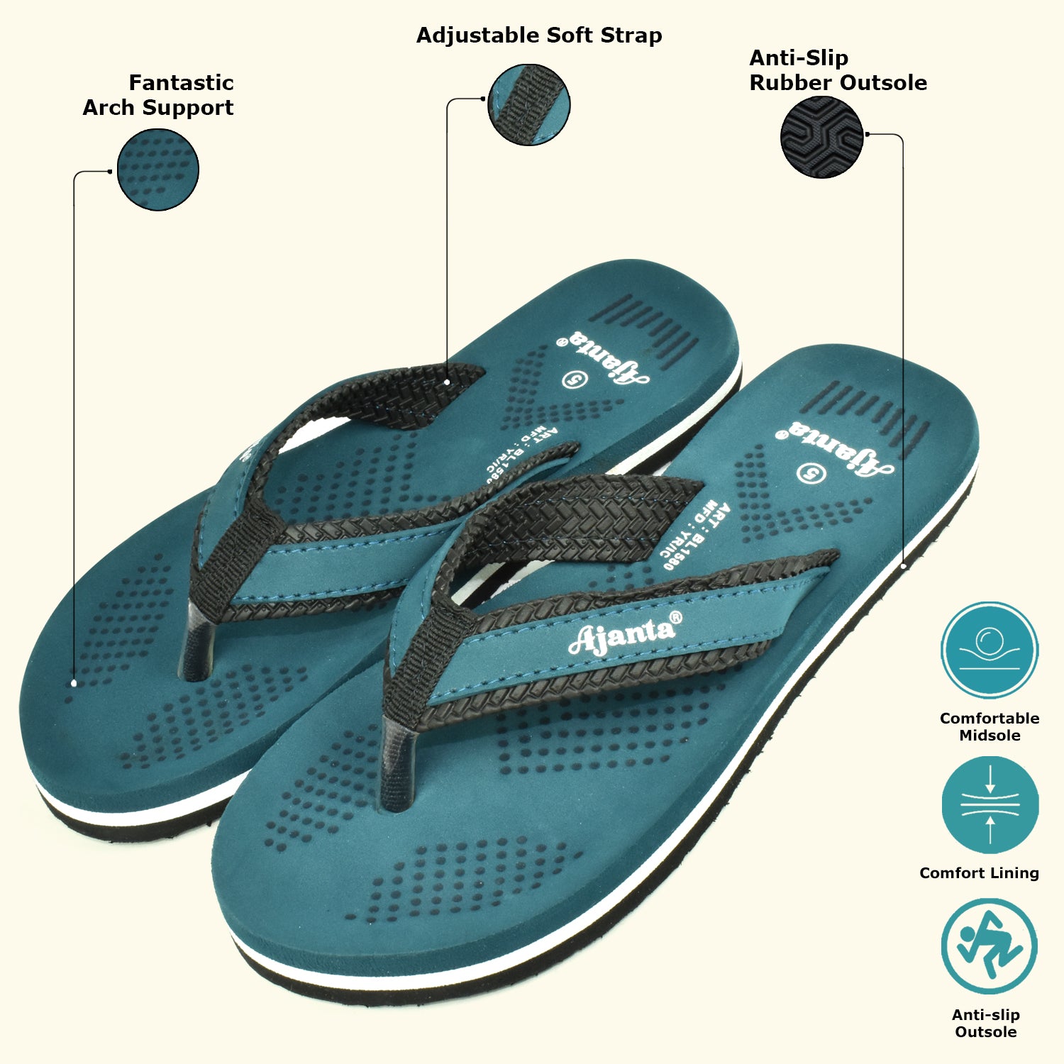 Ajanta Women's Sea Green Slip-On Outdoor Slippers | Lightweight EVA Sole | Durable Synthetic Upper | Everyday Comfort Wear | Slipper EL1034