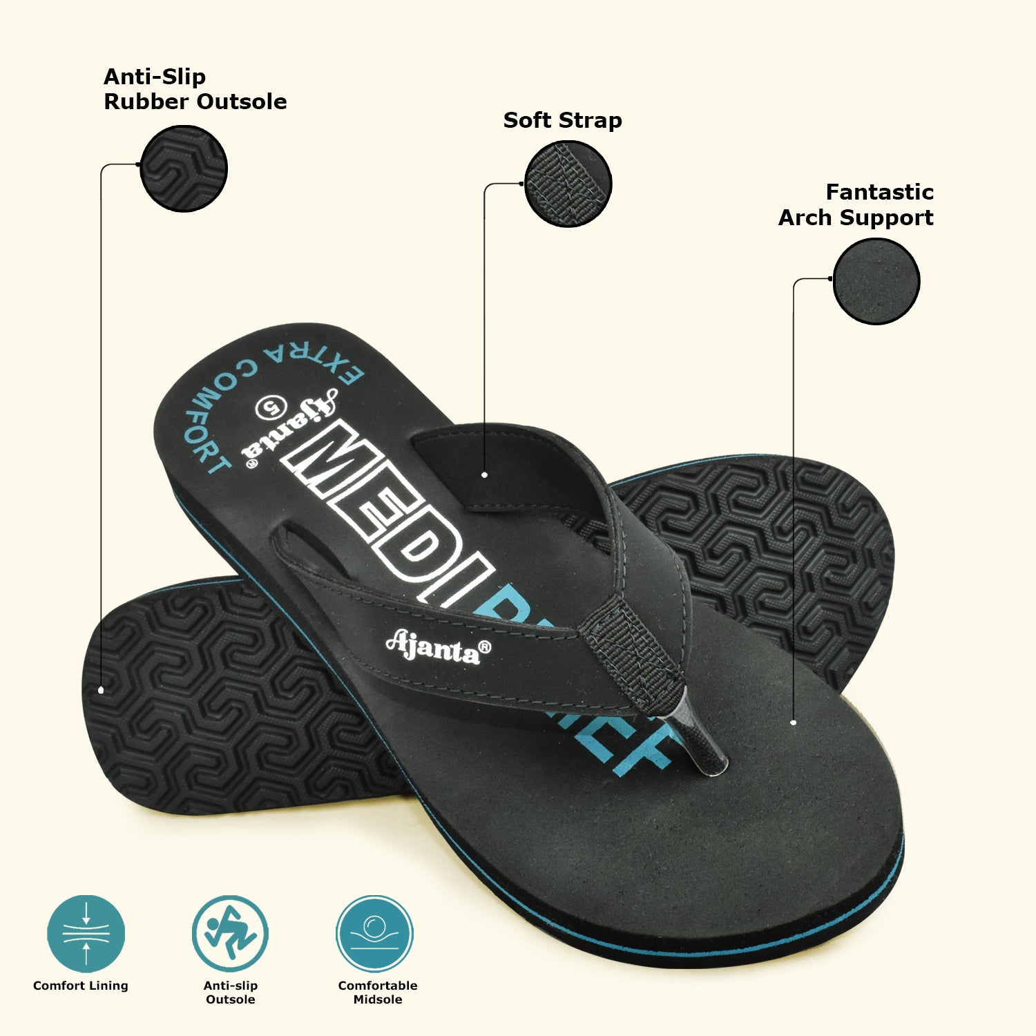 Ajanta Women's Black Slip-On Outdoor Slippers | Lightweight EVA Sole | Durable Synthetic Upper | Everyday Comfort Slippers EL1035