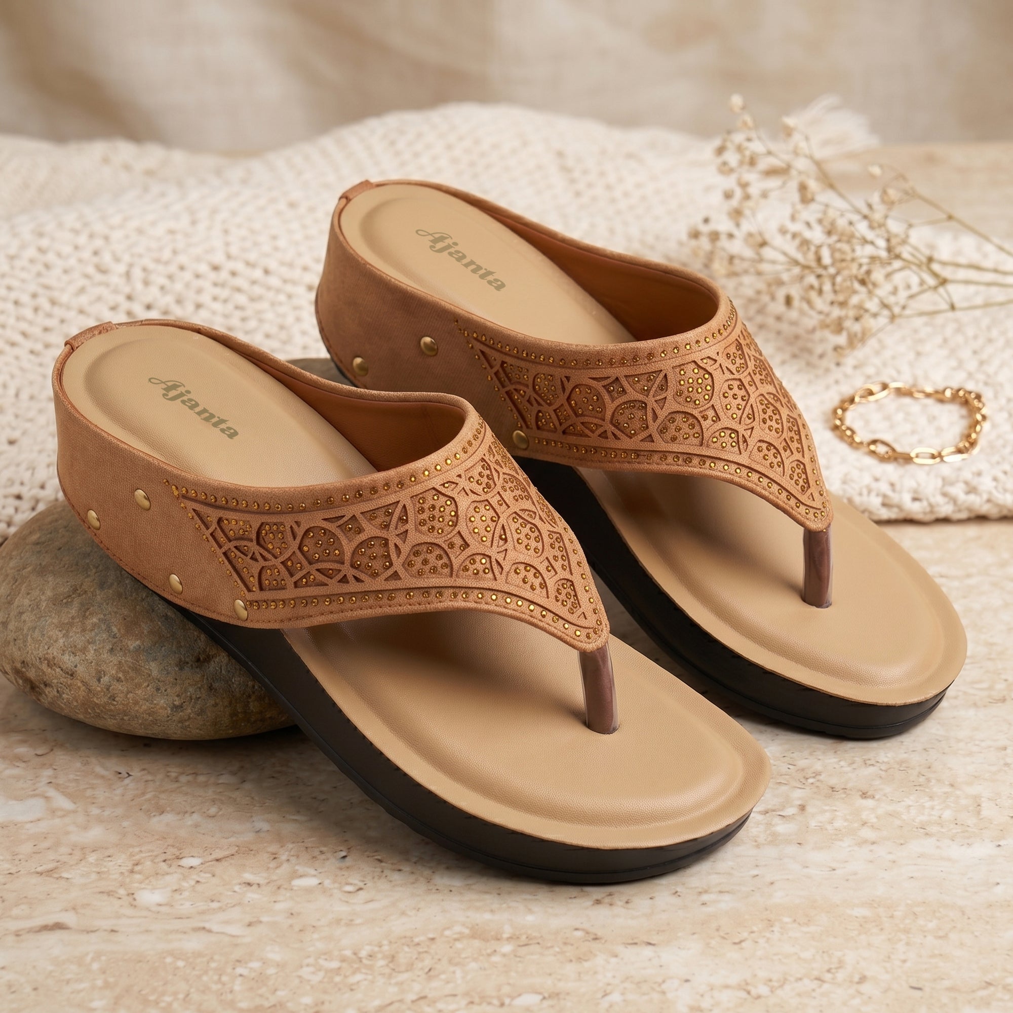 Women’s Stylish Comfort Sandals | Casual Daily Wear Slip-On Flats for Women & Girls | Lightweight Fashion Footwear Beige