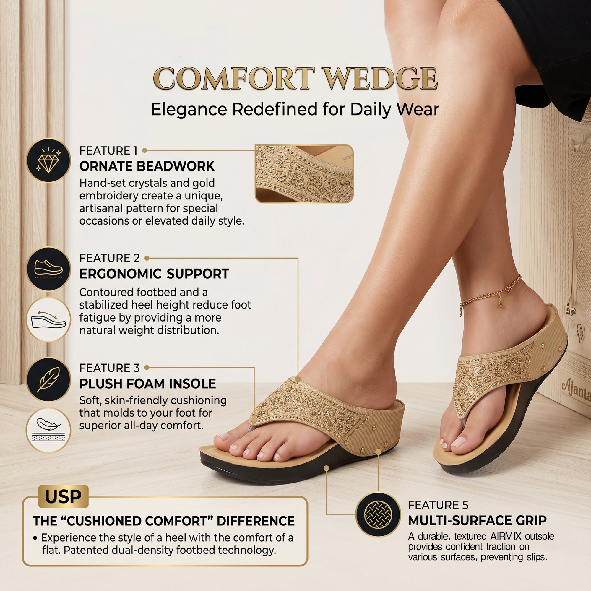 Women’s Stylish Comfort Sandals | Casual Daily Wear Slip-On Flats for Women & Girls | Lightweight Fashion Footwear Beige