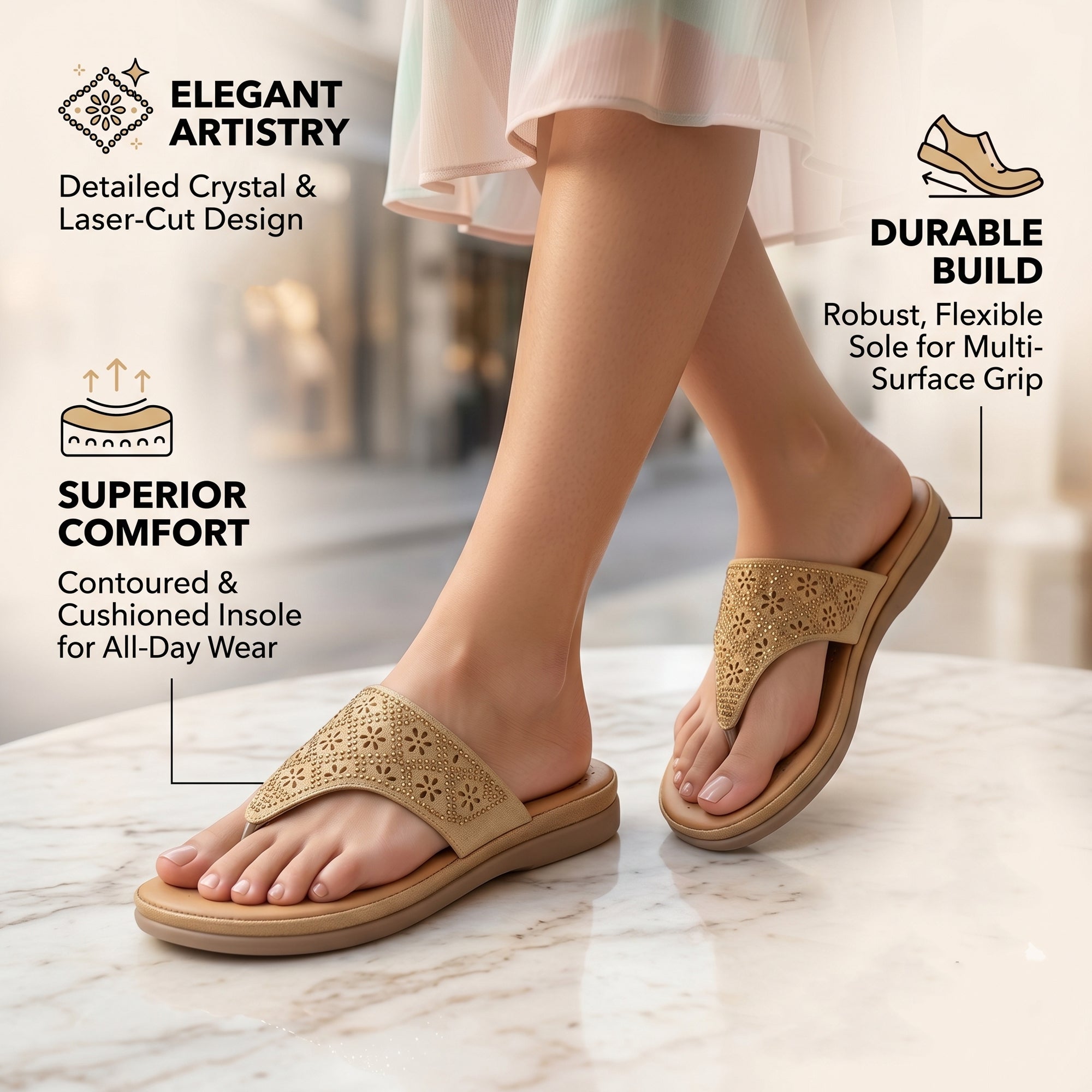 AJANTA Women Slip-On Sandals | Soft Cushion | Lightweight Casual Footwear