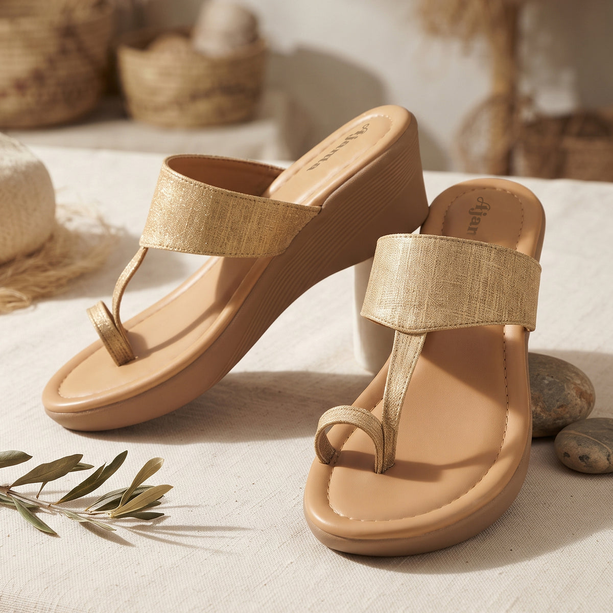 AJANTA Premium Comfort Wedge Sandals for Women | Slip-On Stylish Trendy Toe Ring Sandals | Lightweight Casual Festive Ethnic Wear | Durable Wedge Chappals Perfect for Wedding, Festive Outfits, Travel
