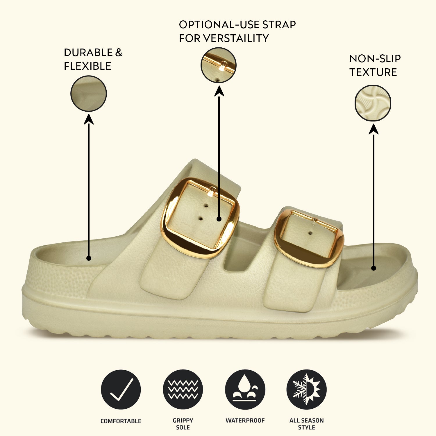 AJANTA Waterproof Women's Classic Cushion Sliders with Adjustable Buckle Strap EL3022