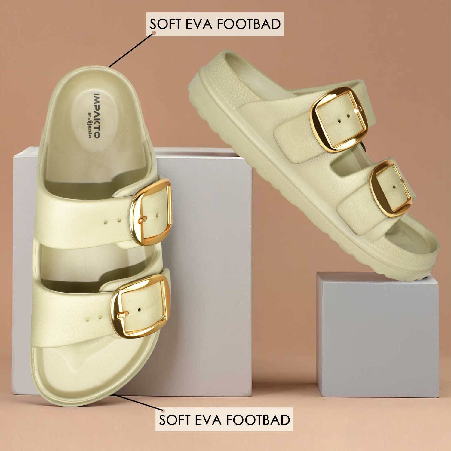 AJANTA Waterproof Women's Classic Cushion Sliders with Adjustable Buckle Strap EL3022