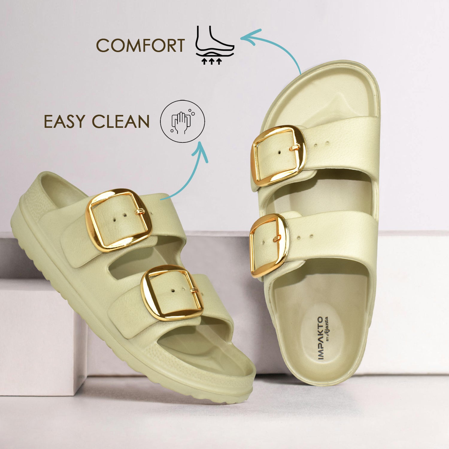 AJANTA Waterproof Women's Classic Cushion Sliders with Adjustable Buckle Strap EL3022