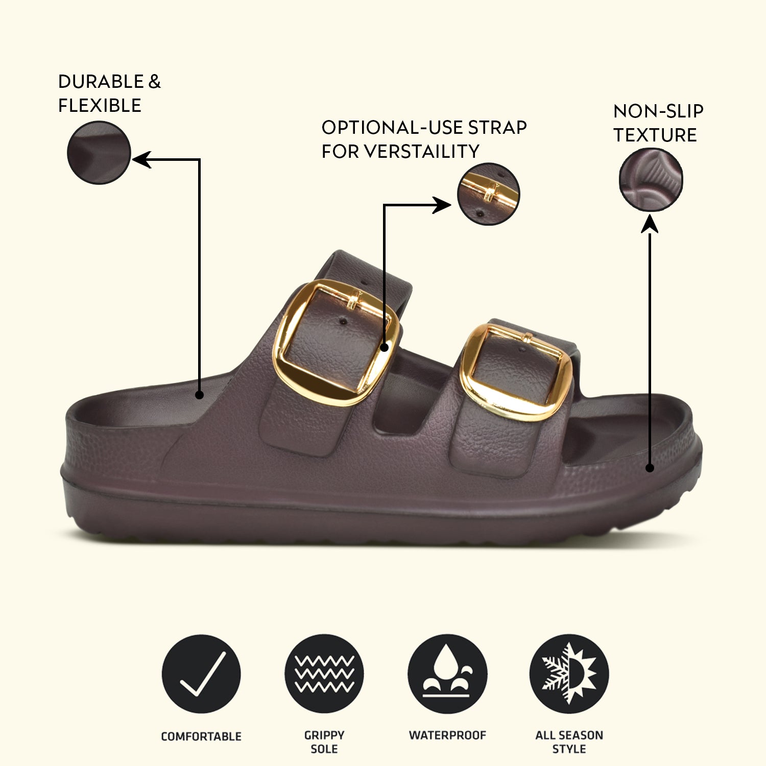 AJANTA Women's Brown Slip-On Sandals | All-EVA Construction | Lightweight & Comfortable Casual Footwear EL3023