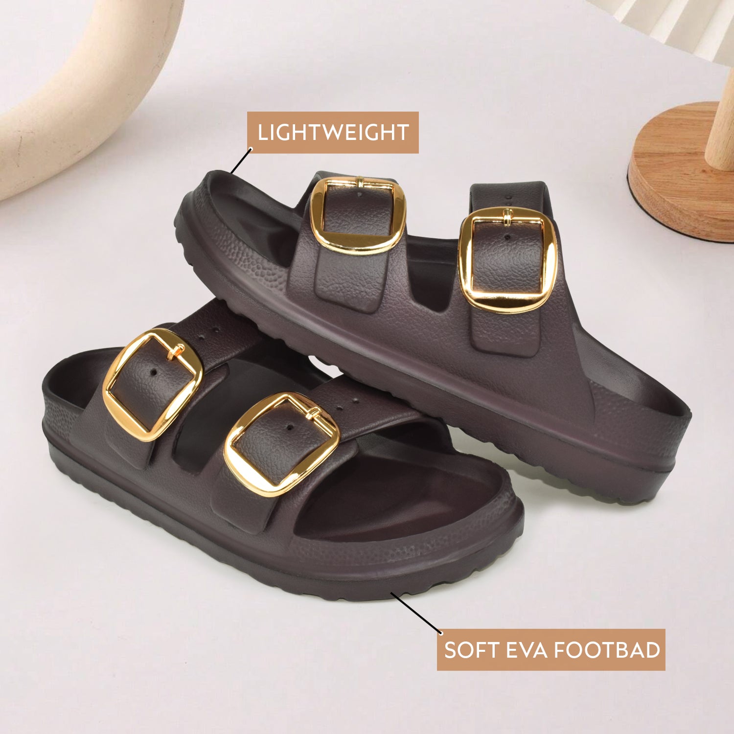 Ajanta Waterproof Women's Classic Cushion Sliders with Adjustable Buckle Strap