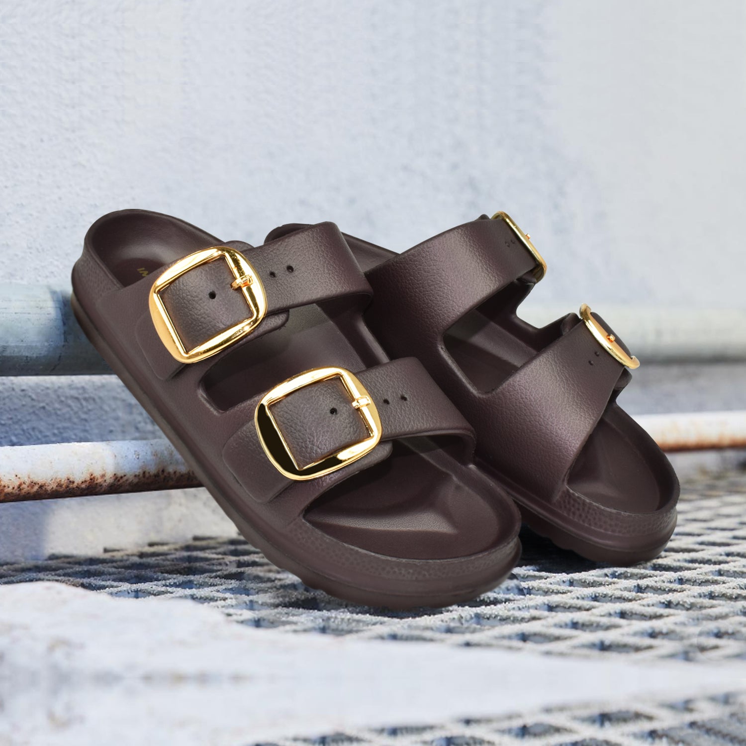 Ajanta Waterproof Women's Classic Cushion Sliders with Adjustable Buckle Strap