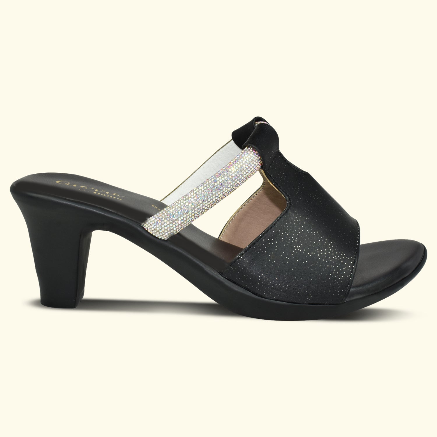 Qiarra Women Black Open Toe Slip-on Block Heel Sandal with Embellished Upper EL3026