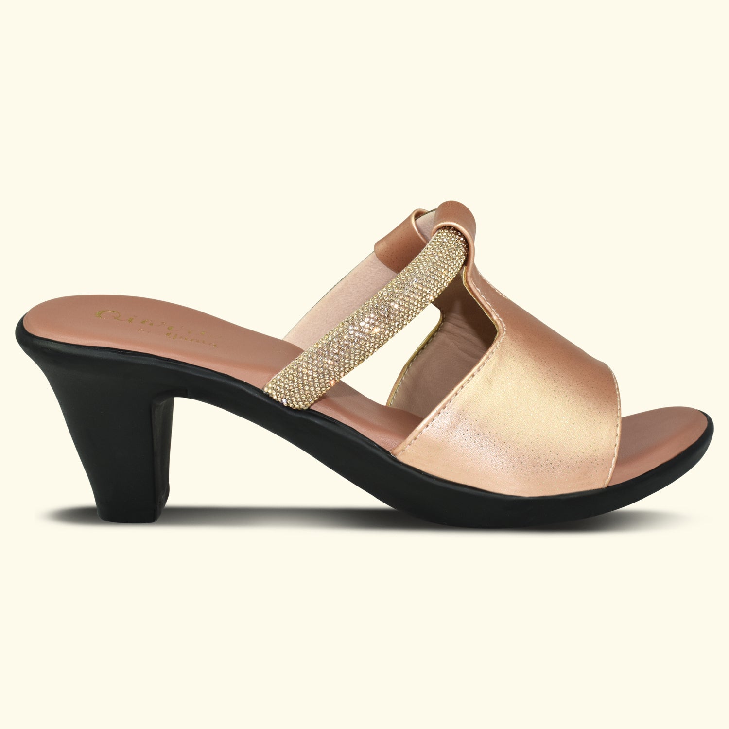 Qiarra Women Rose Gold Open Toe Slip-on Block Heel Sandal with Embellished Upper EL3027