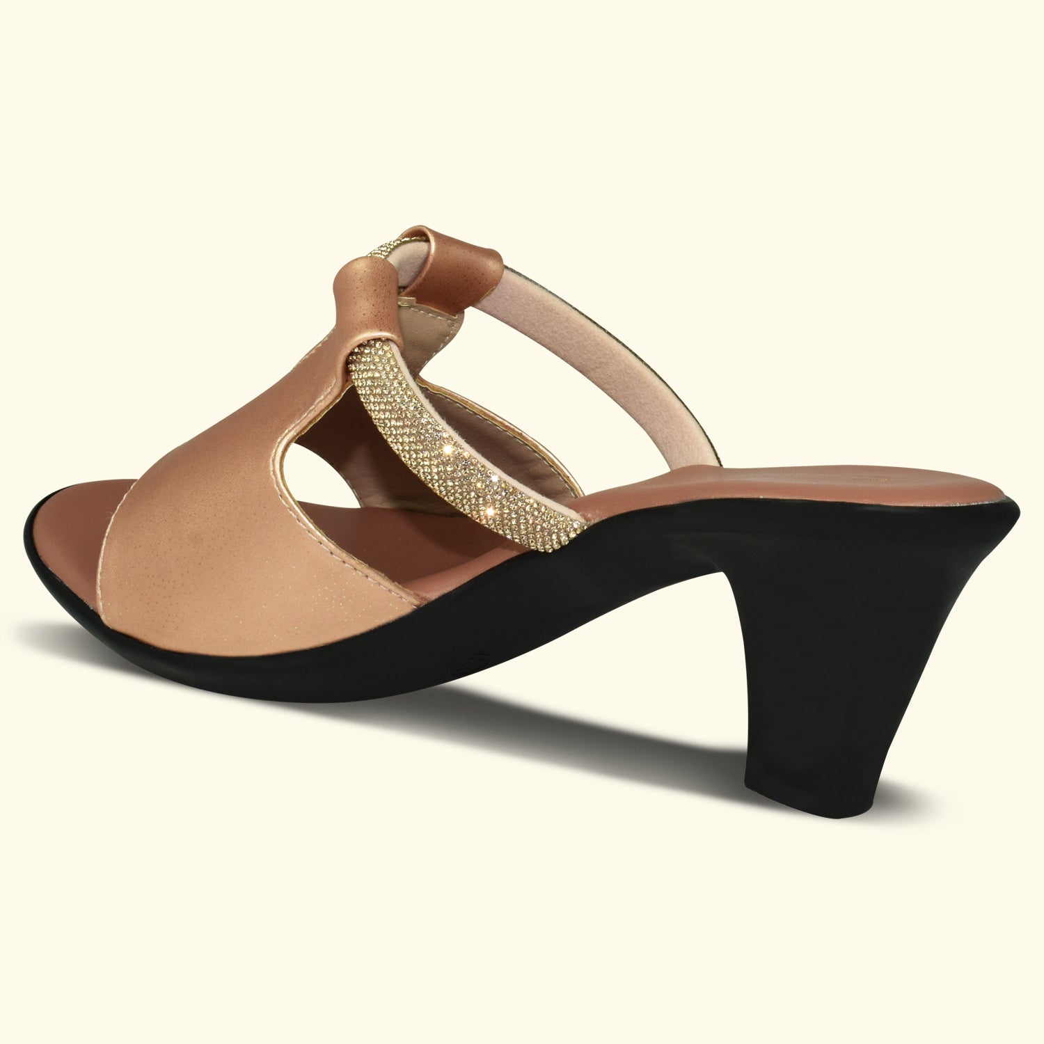 Qiarra Women Rose Gold Open Toe Slip-on Block Heel Sandal with Embellished Upper EL3027