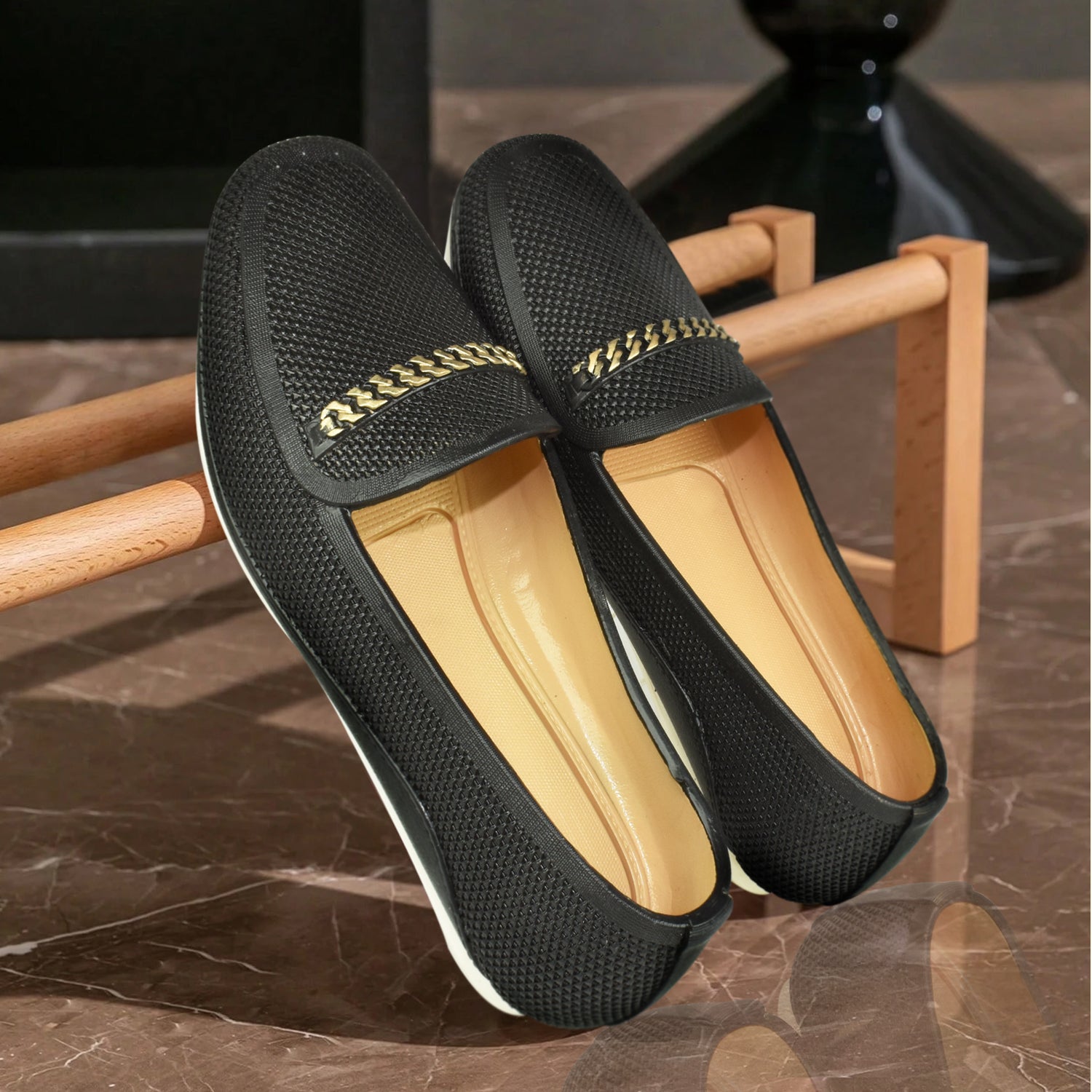 Ajanta Women's Black Bellies with Cushioned Comfort | PVC Upper & Sole | Elegant Daily & Office Wear Bellies EL5035