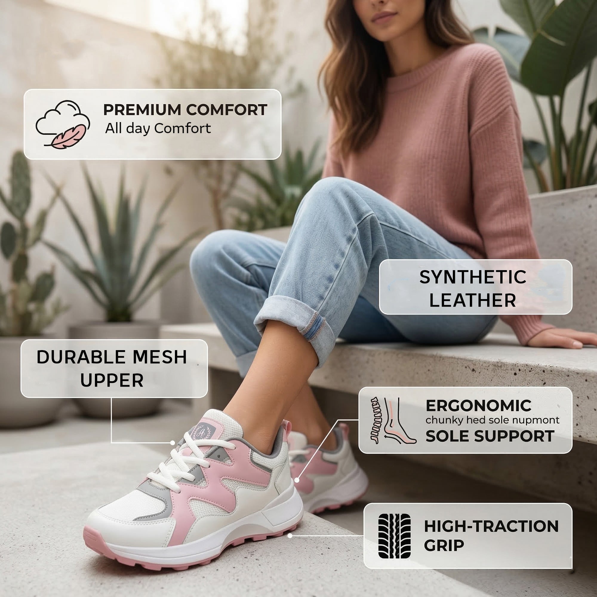 Ajanta Women’s Pink Lightning Chunky Sneakers