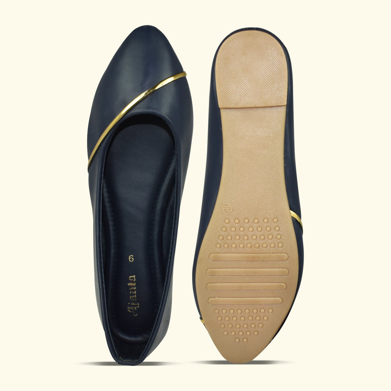 Ajanta Women Navy Striped Upper Pointed Toe Bellies EL5049