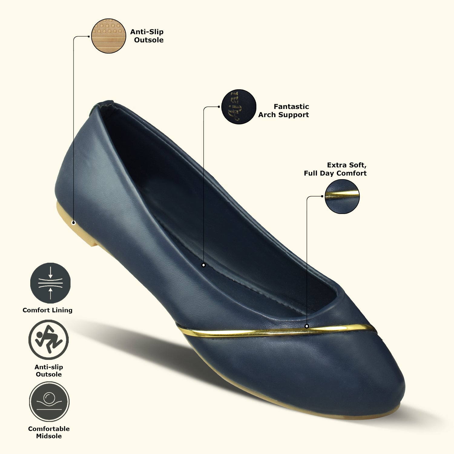 Ajanta Women Navy Striped Upper Pointed Toe Bellies EL5049