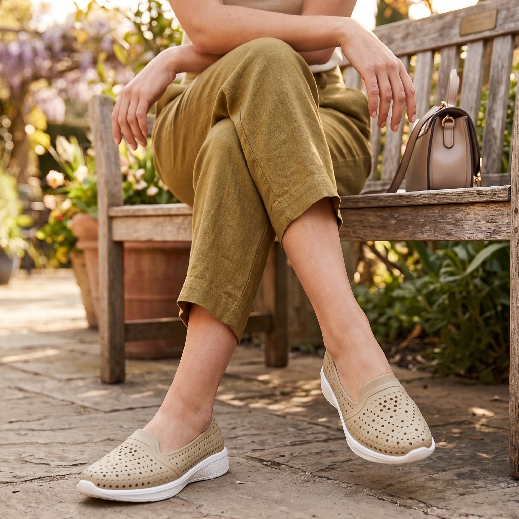 AJANTA Women PVC Molded Casual Shoes | Lightweight Comfortable Slip-On Daily Wear Footwear (Cream)