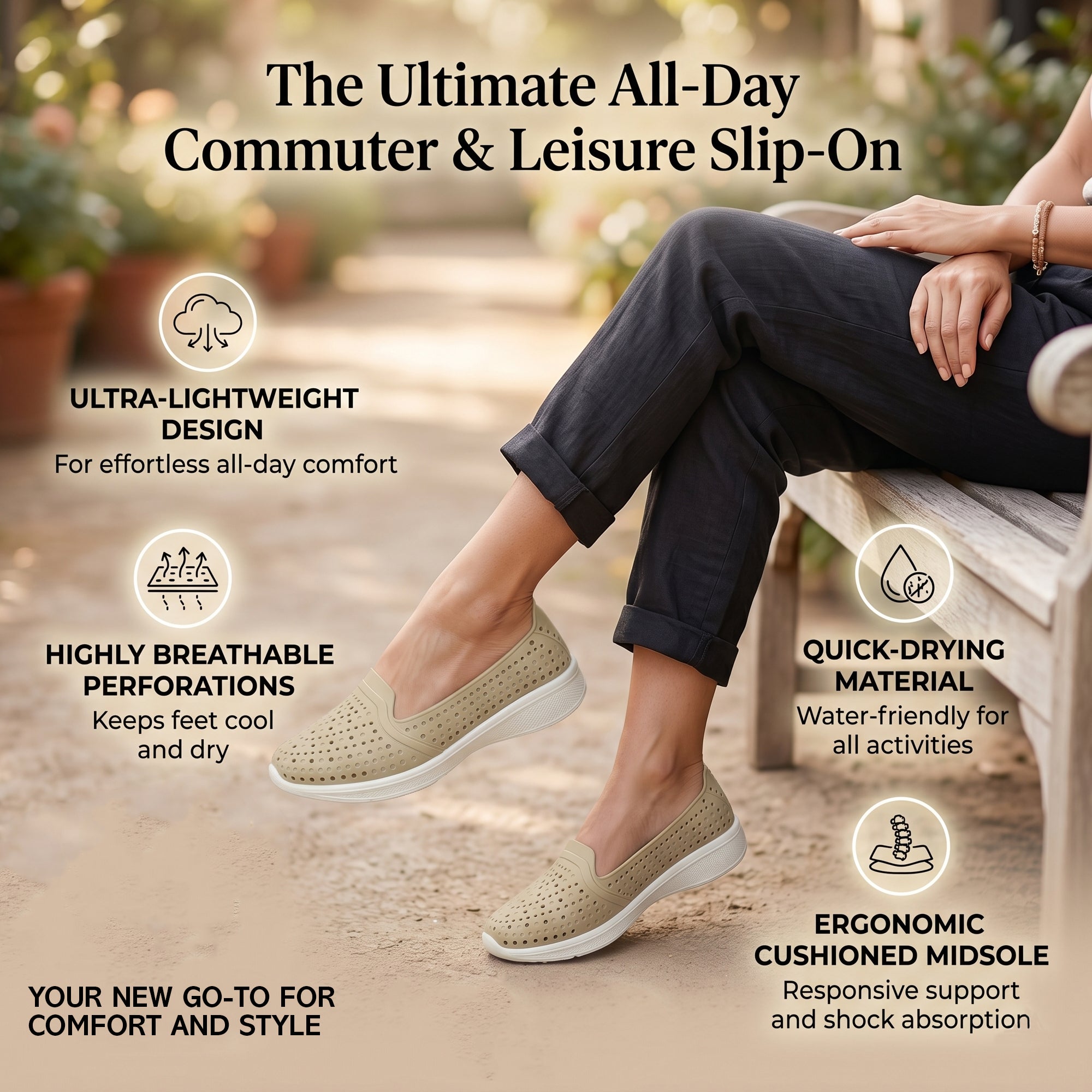 AJANTA Women PVC Molded Casual Shoes | Lightweight Comfortable Slip-On Daily Wear Footwear (Cream)