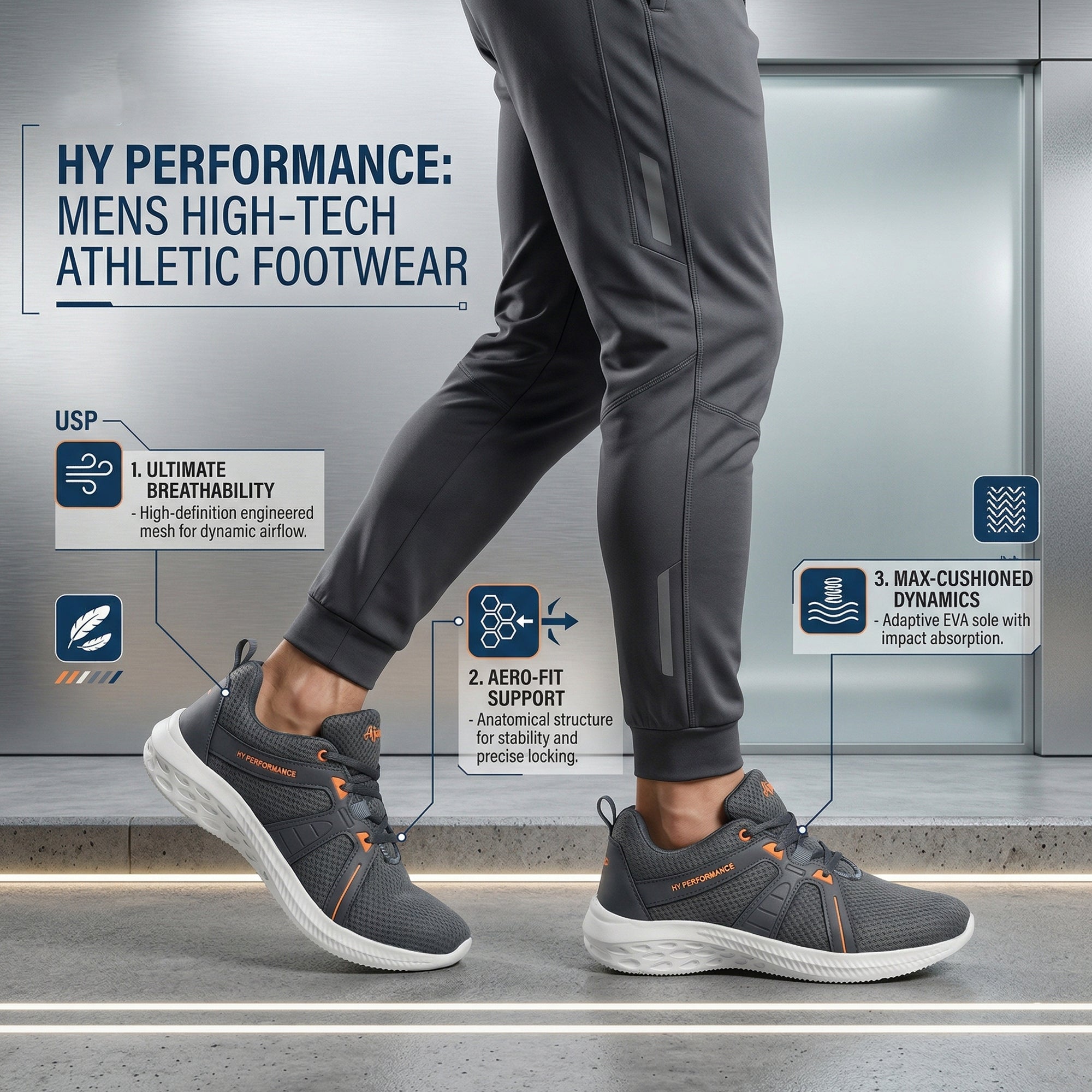 Ajanta Men’s Grey Walking Shoes