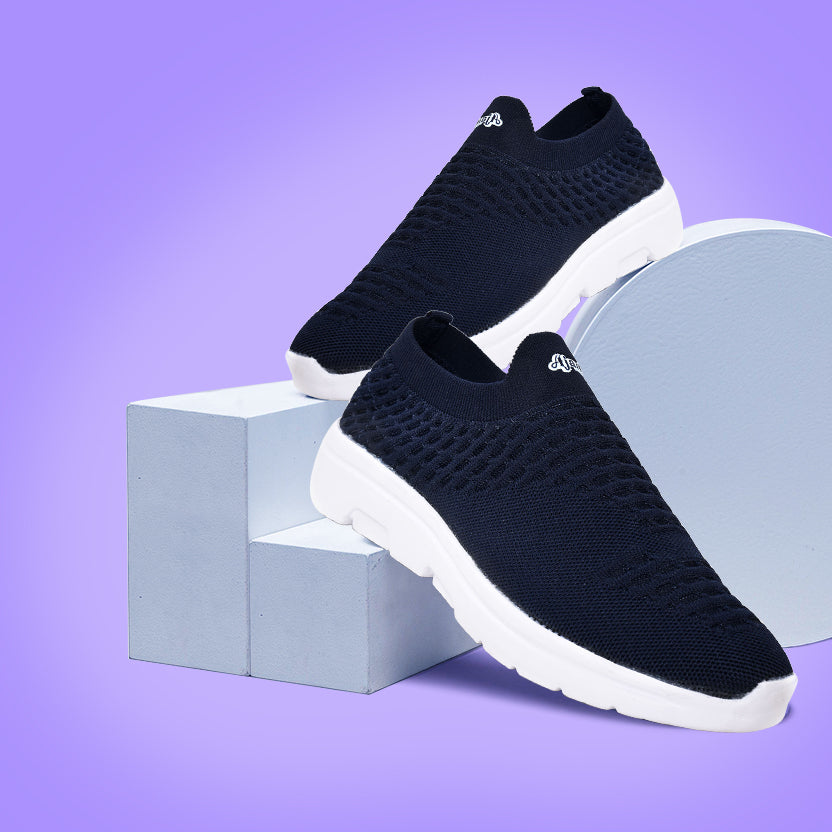 Ajanta Men's Navy Lightweight Flyknit Upper with EVA Sole Slip-On Sports Shoes FK4005