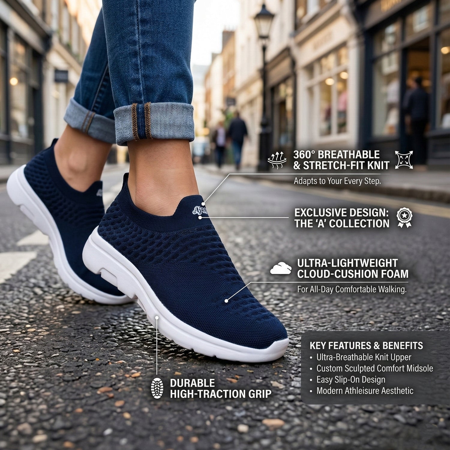Ajanta Men's Navy Slip-On Sports Shoes