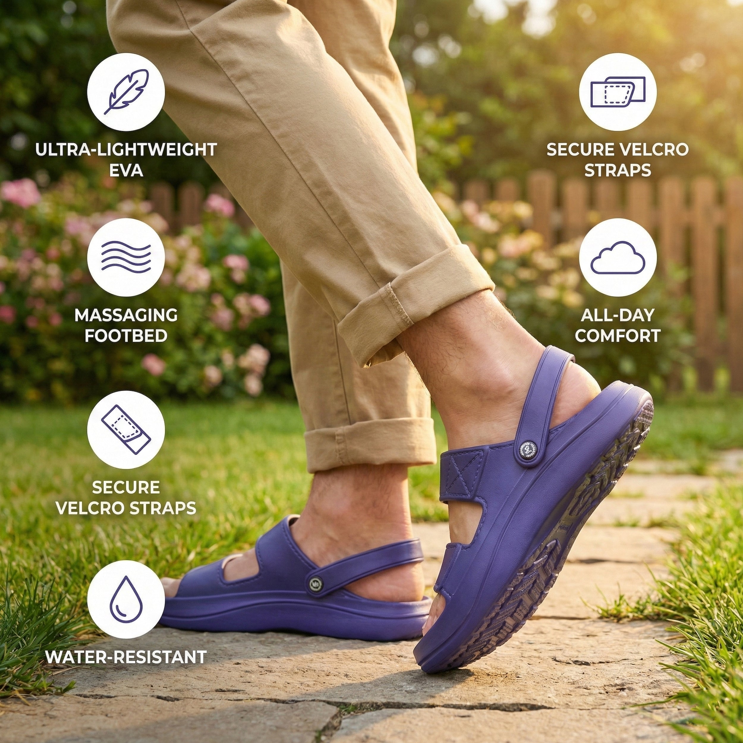 Men’s Accupressure EVA Sandal with Dual Straps, Adjustable Heel Support & Slip-Resistant Sole