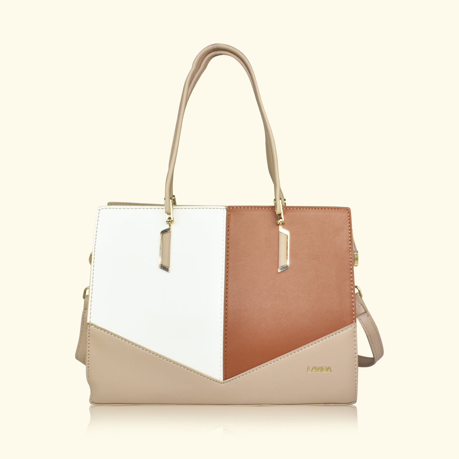 QIARRA by Ajanta Beige Synthetic Handbag for Women | 2 Compartments | Detachable Sling Strap | Stylish Daily Use Bag-VB8014