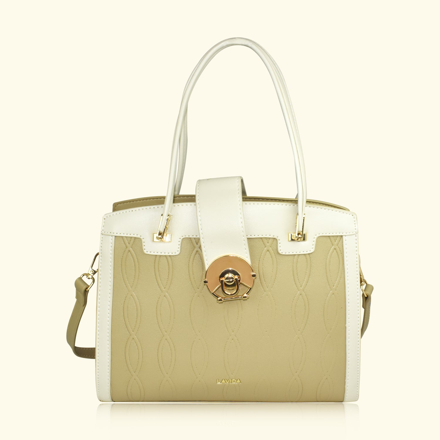 QIARRA by Ajanta Beige Synthetic Sling Bag for Women | 2 Compartments | Buckle Lock | Zipper Chains | Handle Detachable Sling Strap-VB8017