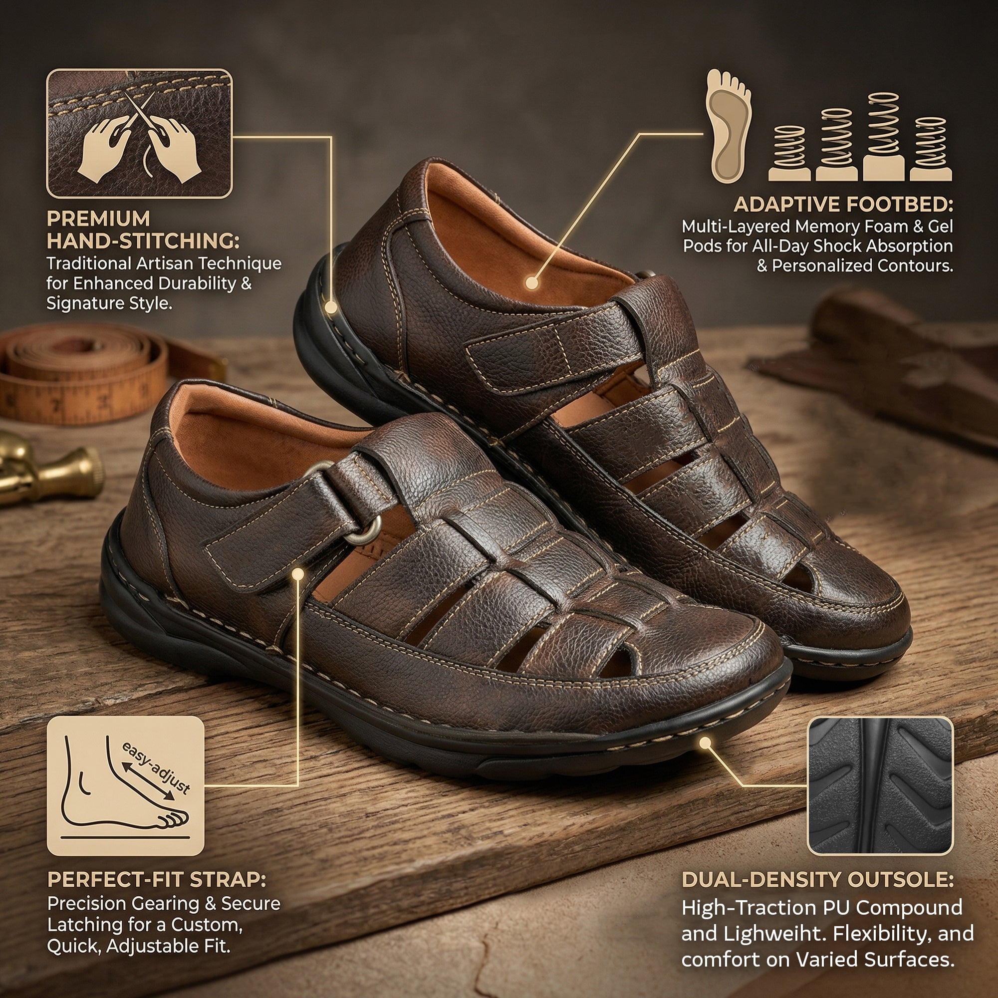 Imperio Men’s Dark Brown Roman Slip-On Sandals