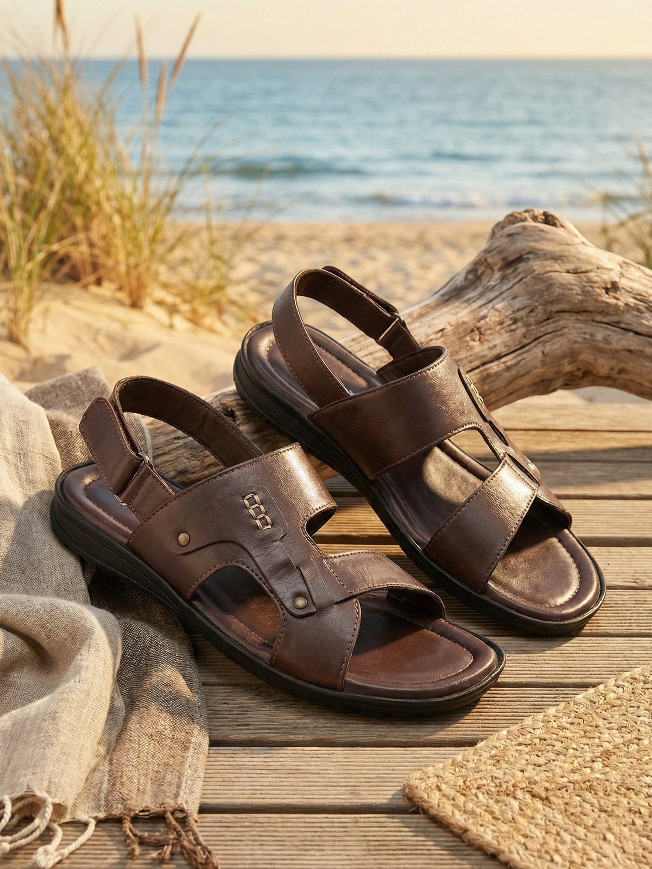 Ajanta Men’s Brown Slip-On Velcro Back-Strap Sandals